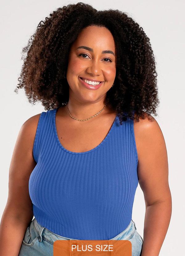 Regata Plus Size em Canelado Azul