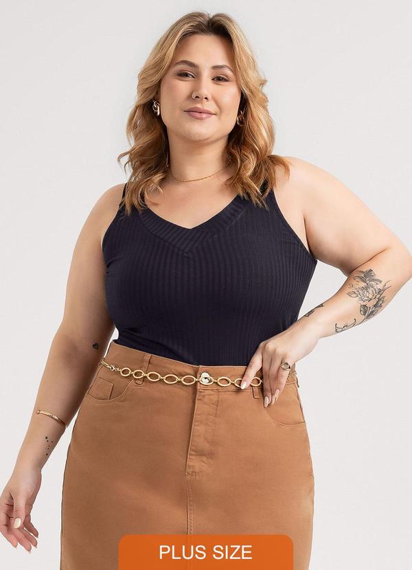 Regata Plus Size em Canelado Preto