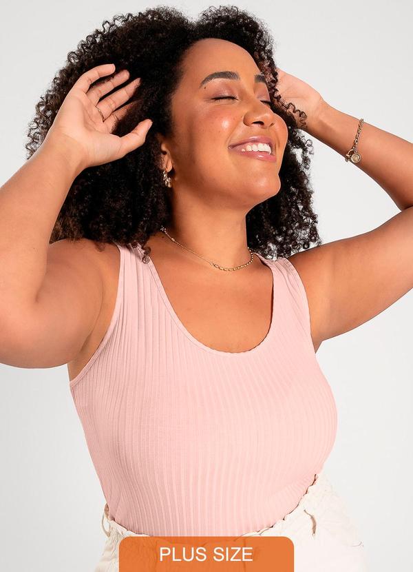 Regata Plus Size em Canelado Rosa Claro
