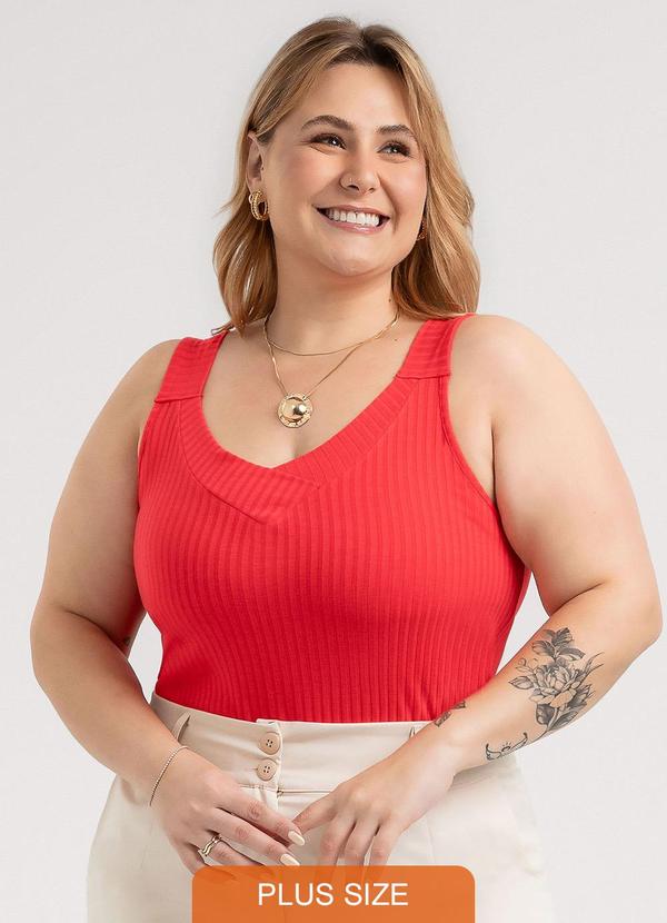 Regata Plus Size em Canelado Vermelho