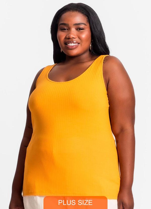 Regata Plus Size em Ribana Canelada Amarelo