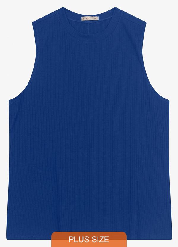 Regata Plus Size em Ribana Canelada Azul