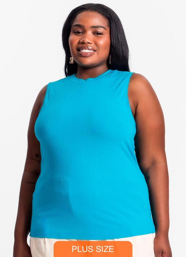 Regata Plus Size em Ribana Canelada Azul