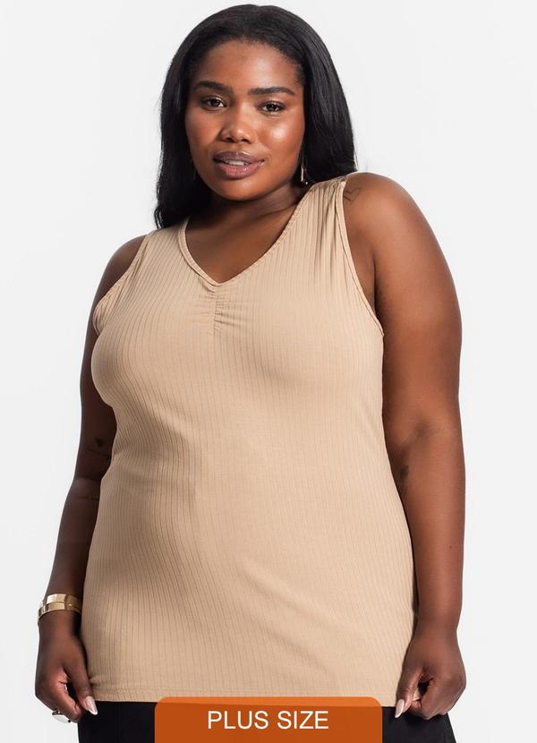 Regata Plus Size em Ribana Canelada Marrom