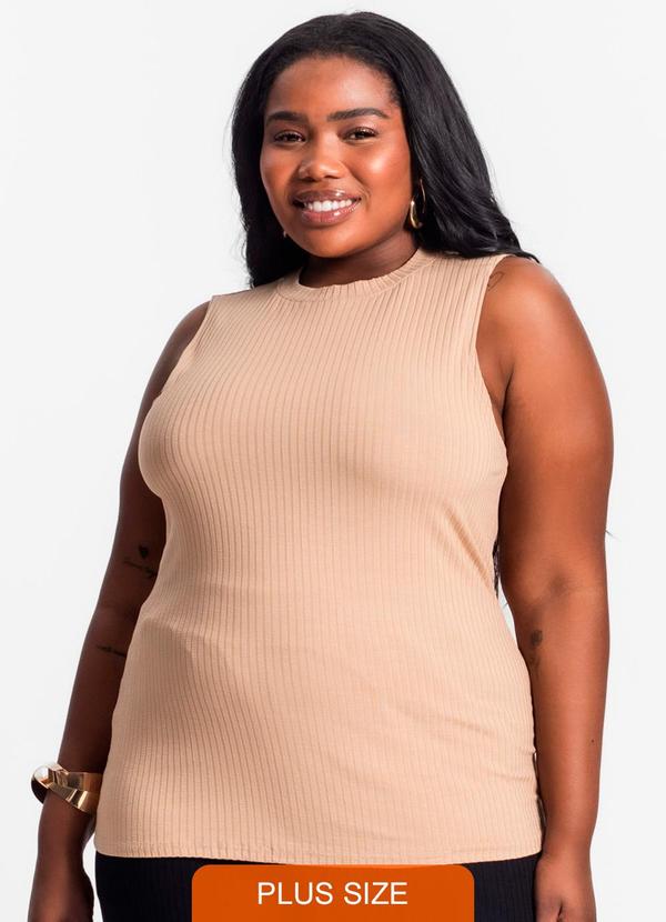 Regata Plus Size em Ribana Canelada Marrom