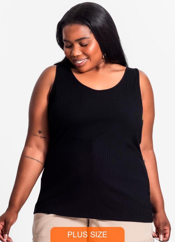Regata Plus Size em Ribana Canelada Preto