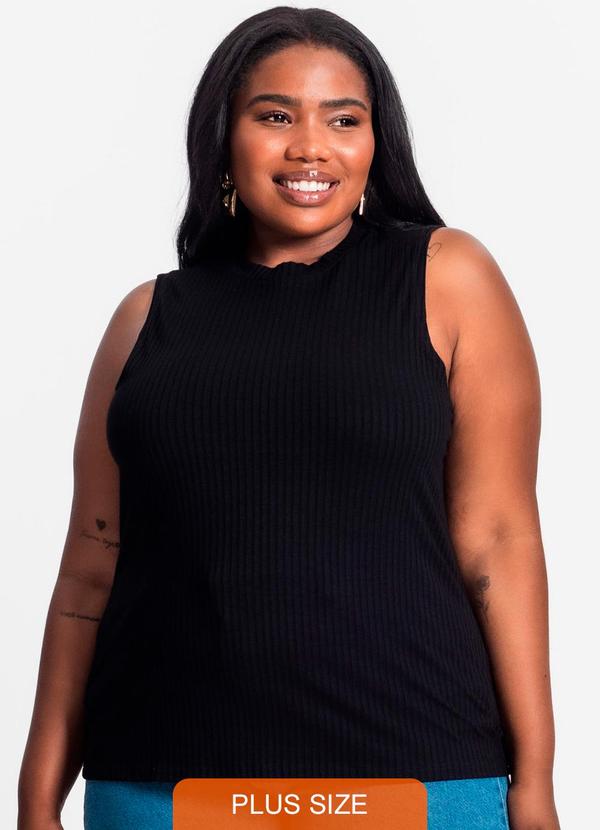 Regata Plus Size em Ribana Canelada Preto