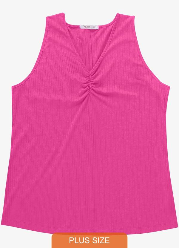 Regata Plus Size em Ribana Canelada Rosa