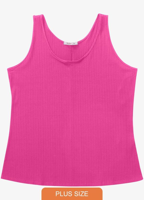 Regata Plus Size em Ribana Canelada Rosa