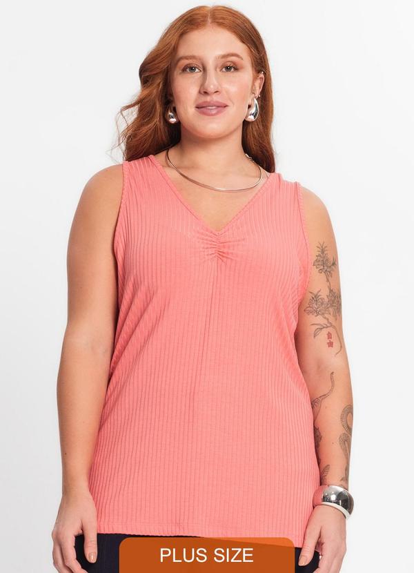 Regata Plus Size em Ribana Canelada Rosa