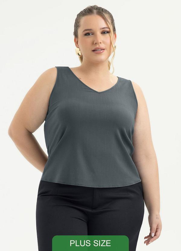 Regata Plus Size em Viscose Cinza Escuro