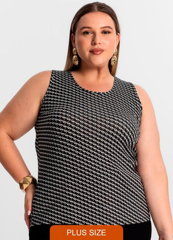 Regata Plus Size Estampada Preto