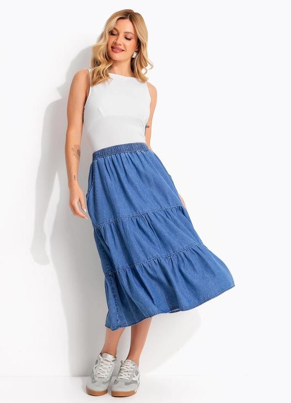 Saia Azul Médio em Jeans