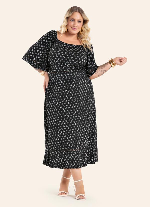 Saia Feminina Estampada Super Midi Preto