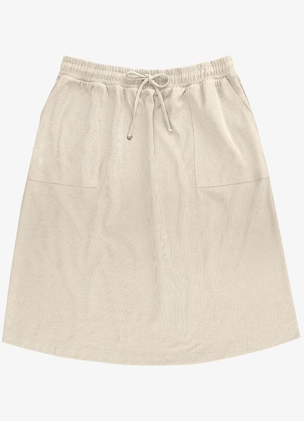 Saia Midi com Bolso Plus Size Bege