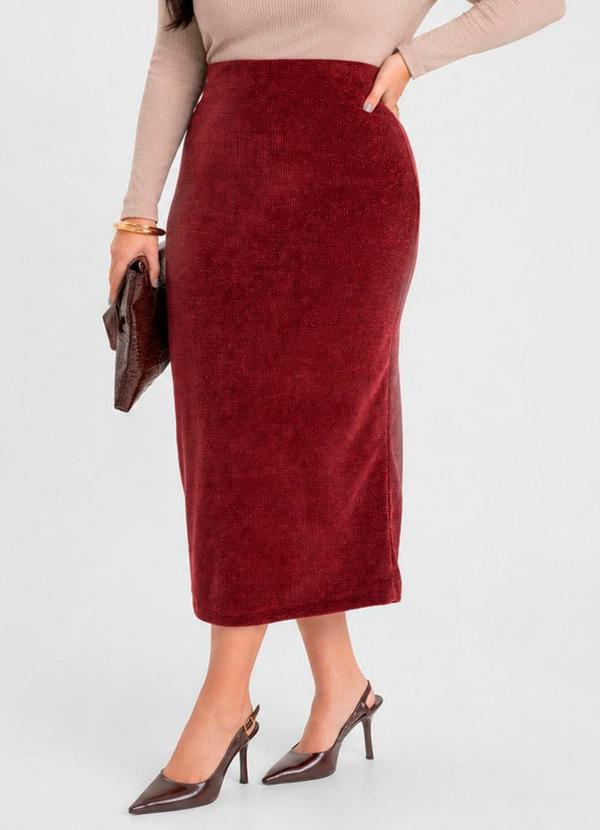 Saia Midi Pluz Size em Tricot Glow Shine Vermelho