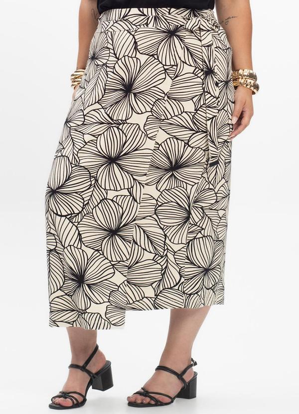 Saia Midi Feminina Plus Size Bege