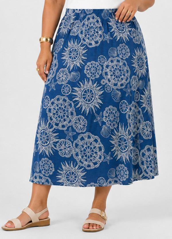 Saia Midi Plus em Malha Visco PremiereAzul