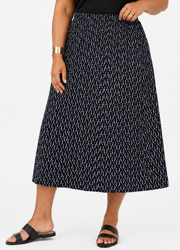 Saia Midi Plus em Malha Visco Premiere Azul