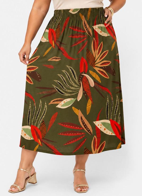 Saia Midi Plus em Malha Visco Premiere Verde