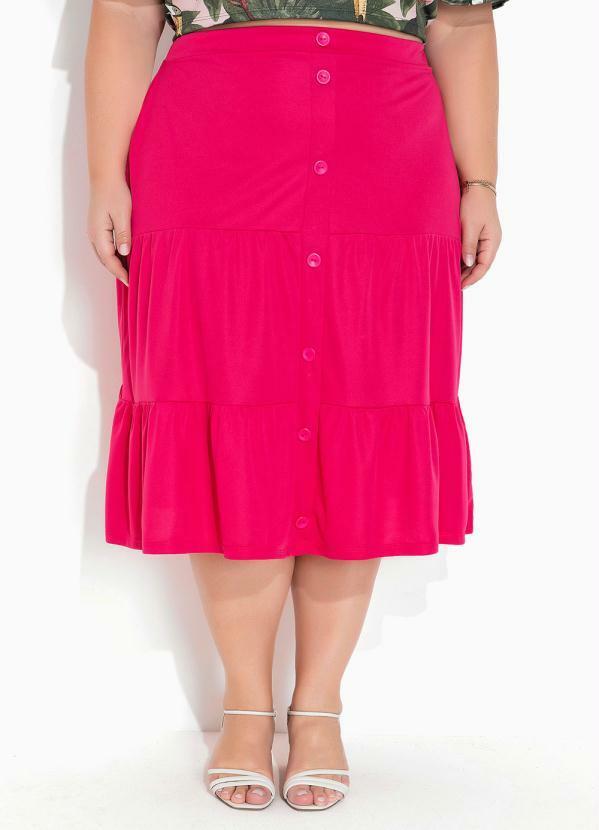 Saia Pink com Franzidos e Botões Plus Size