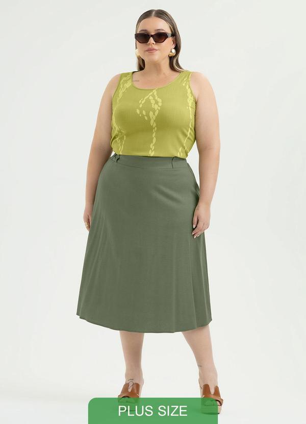 Saia Plus Size Midi em Linho Verde Escuro