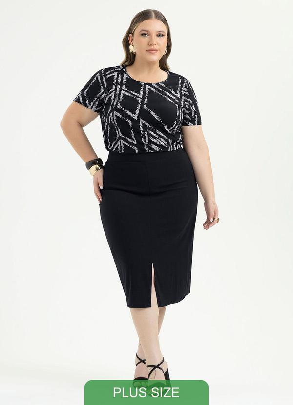 Saia Plus Size Midi em Viscose Preto