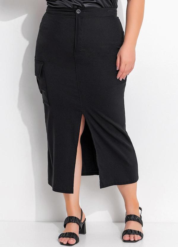 Saia Preta em Bengaline com Bolsos Cargo