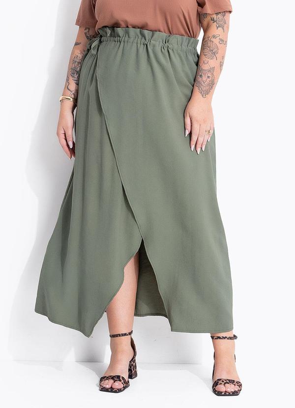 Saia Verde Oliva em Viscose Sarjada