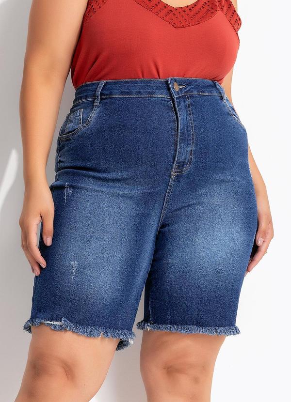 Bermuda Azul Escuro em Jeans com Elastano