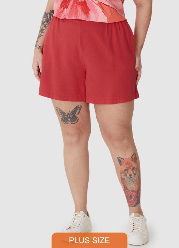 Shorts em Viscolinho com Bolso PlusVermelho