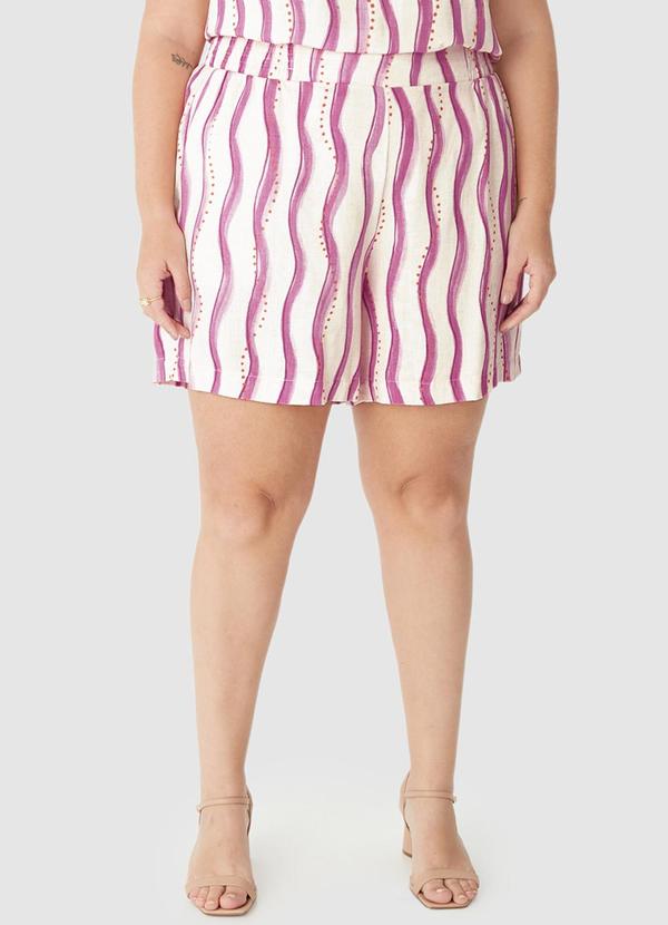 Shorts Listrado em Viscolinho com Bolso Rosa