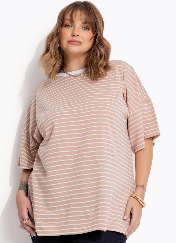 Blusa Listrado Bege em Meia Malha