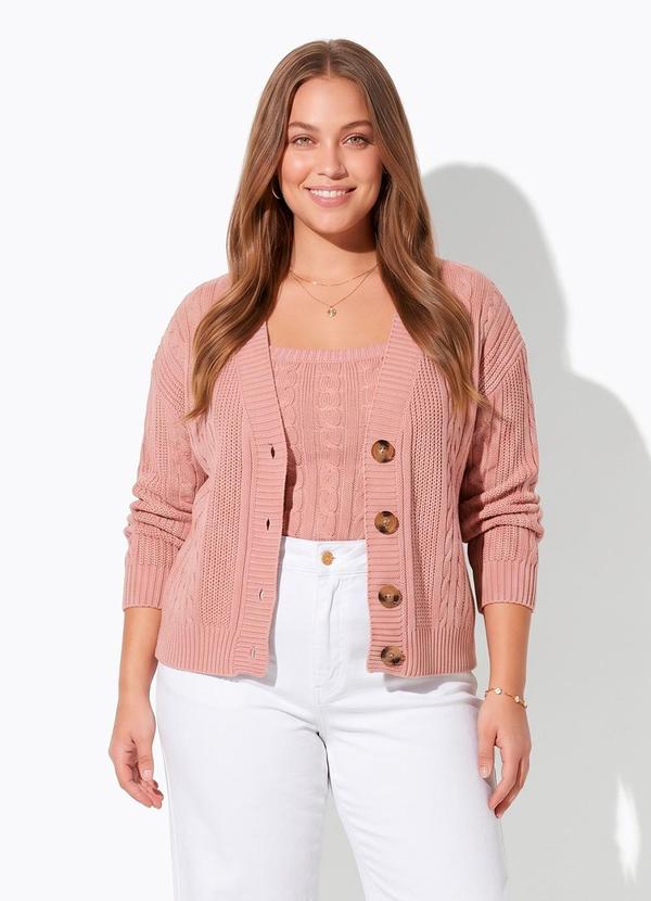 Casaco com Blusa Rosé em Tricô