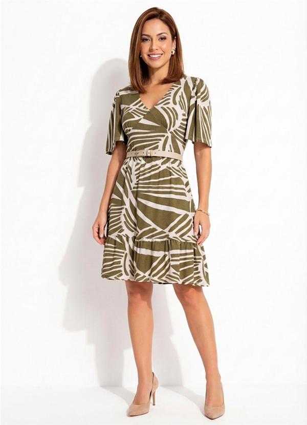 Vestido Abstrato Verde em Malha de Viscose
