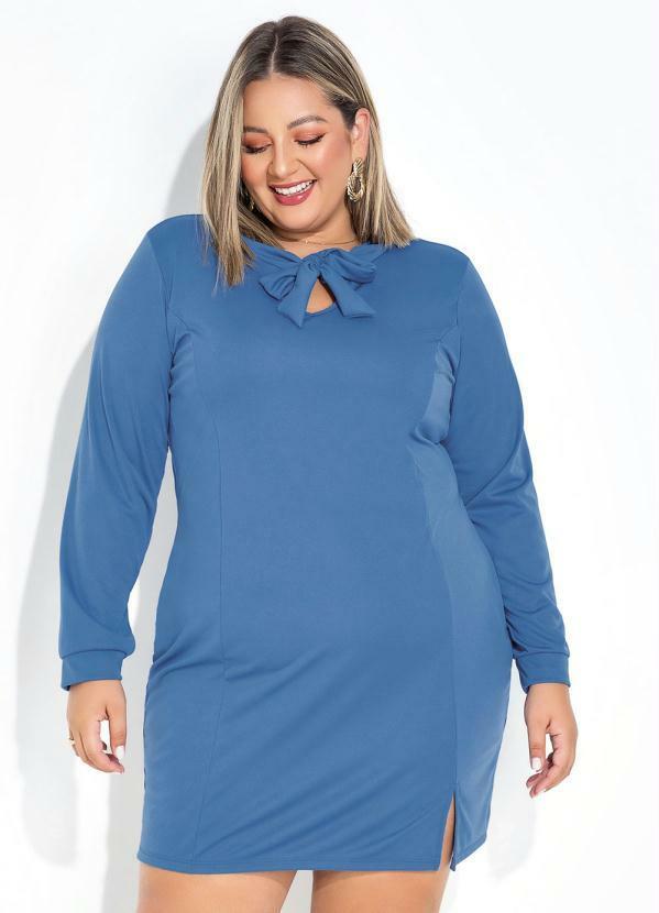 Vestido Azul com Amarração Plus Size