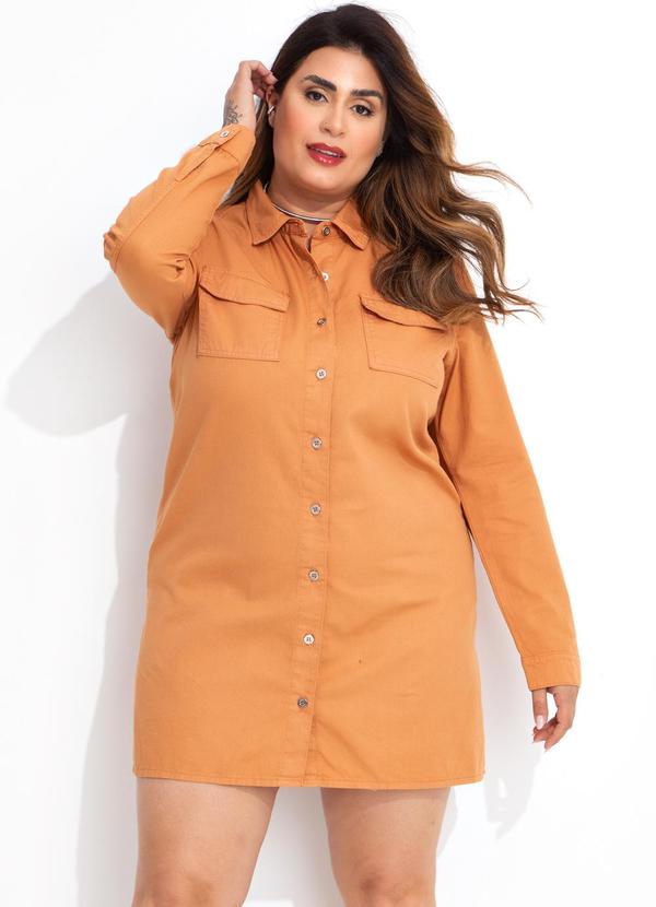 Vestido Chemise Caramelo em Sarja