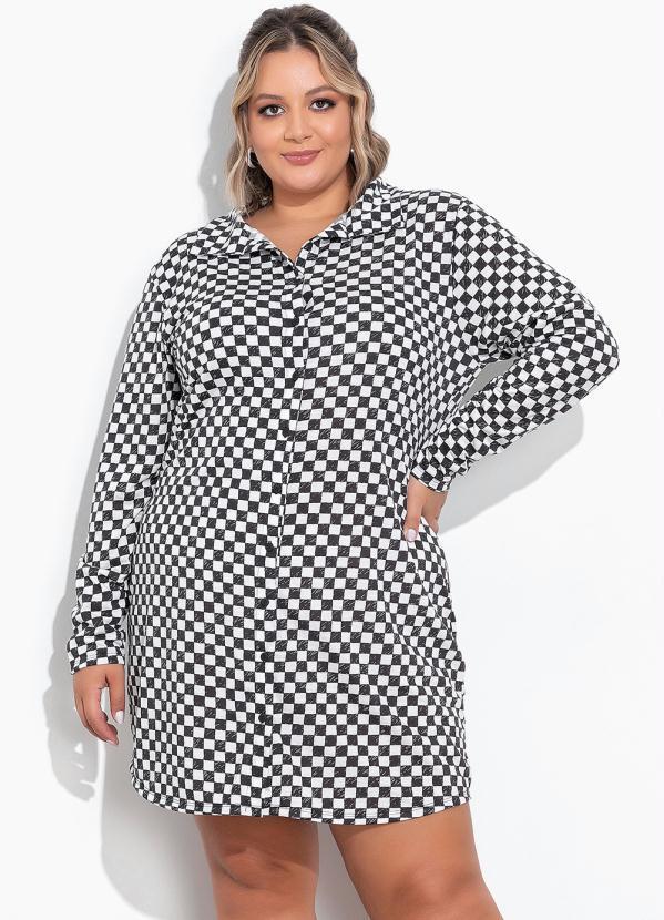 Vestido Chemise Xadrez Preto Plus Size