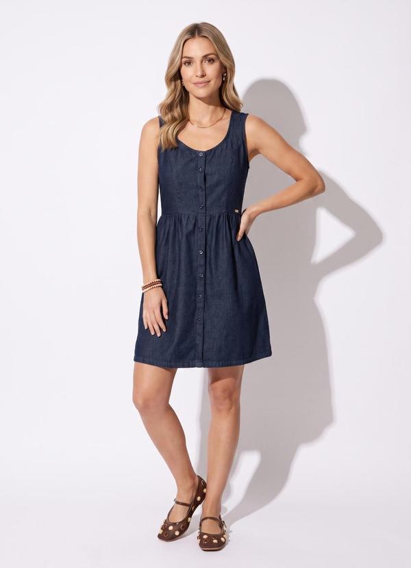 Vestido Clássico Jeans Escuro com Botões