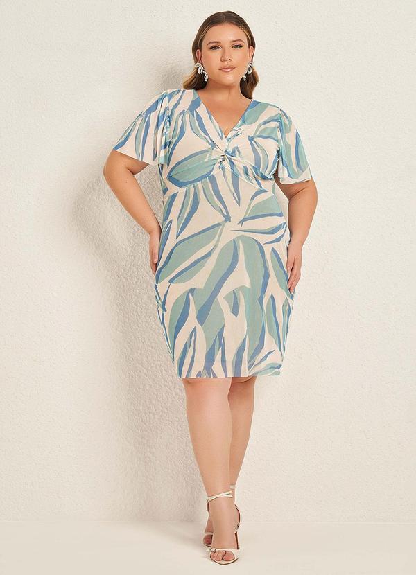 Vestido Curto Estampado com Nó Frontal Bege