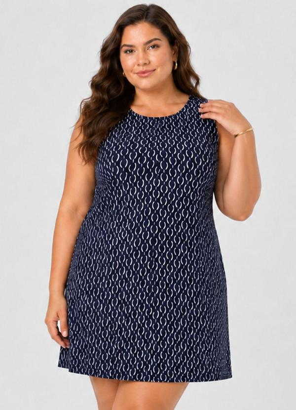 Vestido Curto Estampado Plus Size Azul