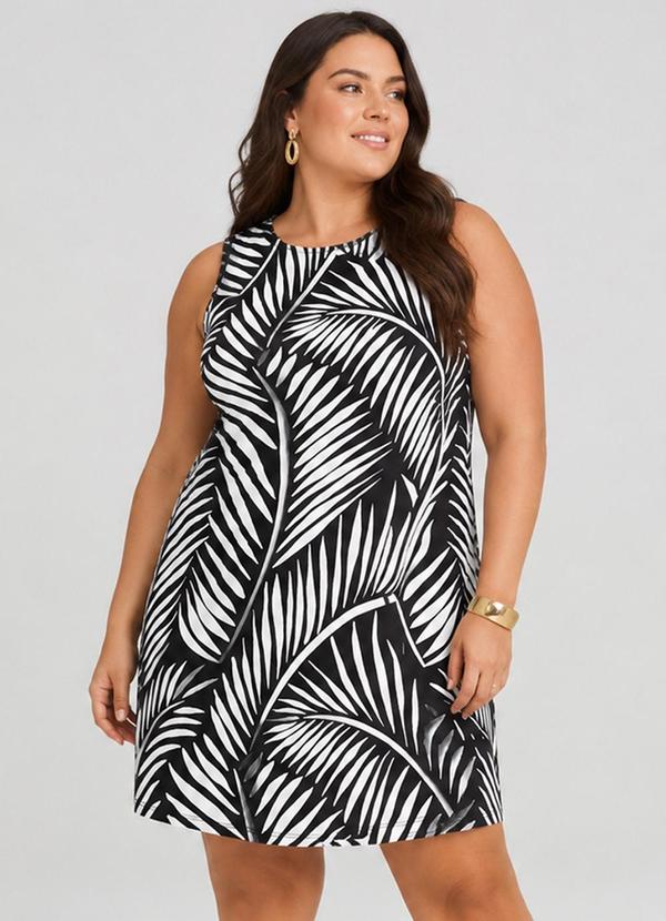 Vestido Curto Estampado Plus Size Preto