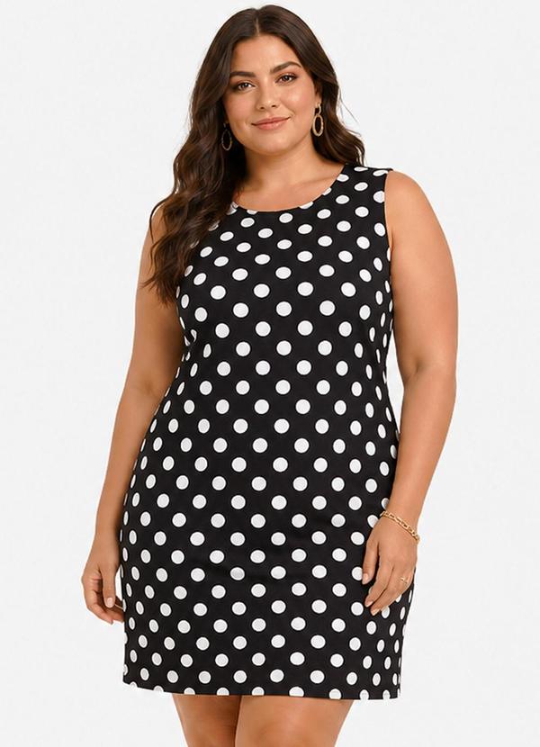 Vestido Curto Estampado Plus Size Preto