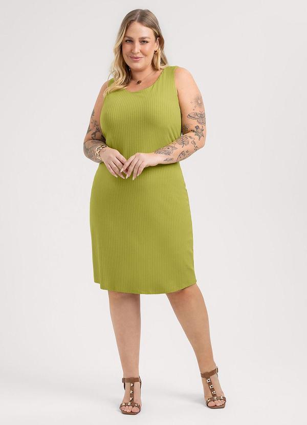 Vestido Curto Plus Size em Canelado Verde