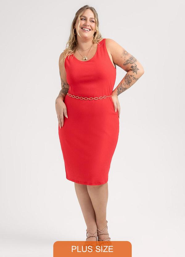 Vestido Curto Plus Size em Canelado Vermelho