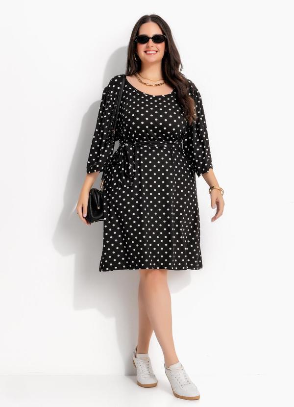 Vestido Curto Poá Preto em Malha de Viscose com Elastano