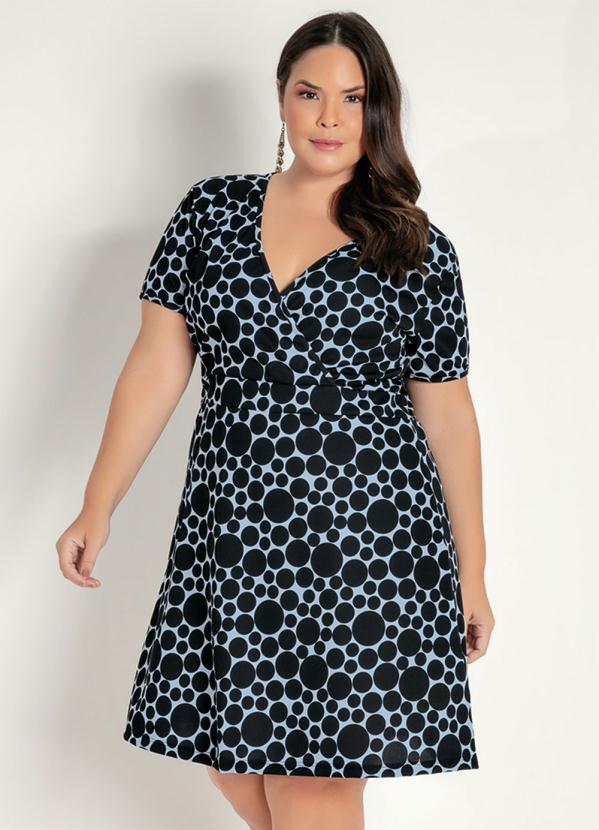 Vestido Curto Poá Transpassado Plus Size