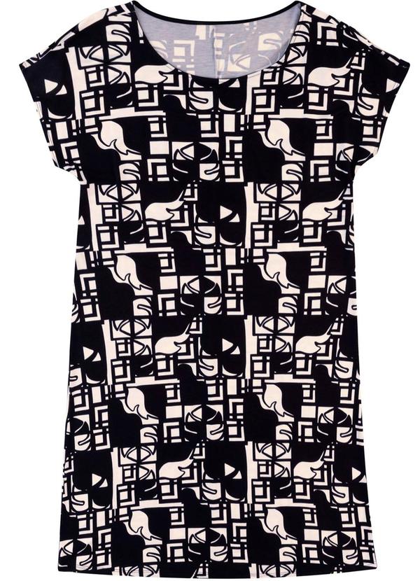 Vestido Curto Tropical em Malha PlusPreto