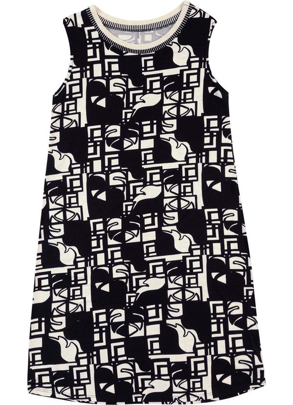 Vista 2 Vestido Curto Tropical em Viscose Conforto Preto Malwee Malwee
