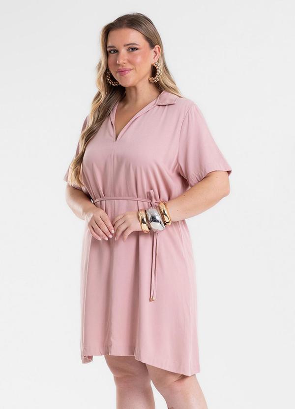 Vestido Feminino Curto Viscose Sarjada Rosa